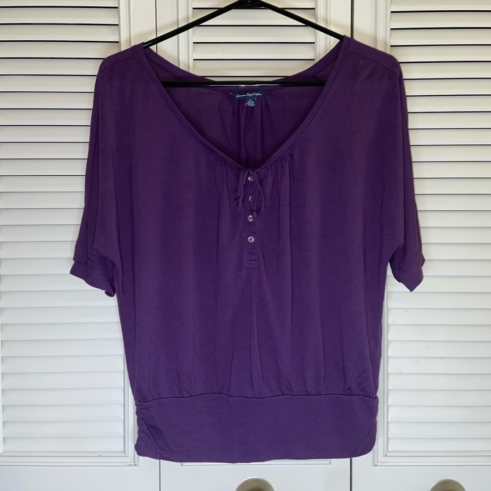 🌷AEO Solid Purple Elbow Length Sleeve Blouse Size Small